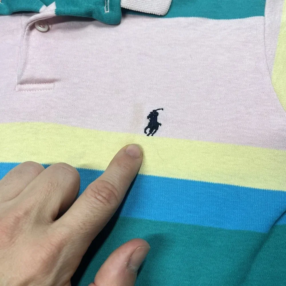 Ralph‎ Lauren Rugby Small Green Pink Blue Striped Made In USA READ!
